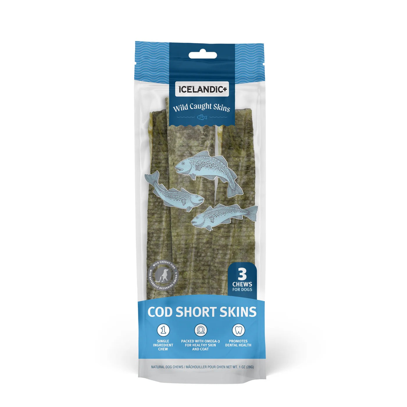 Icelandic Short Cod Skin Strips Dog Treats (8-10") (3pk)