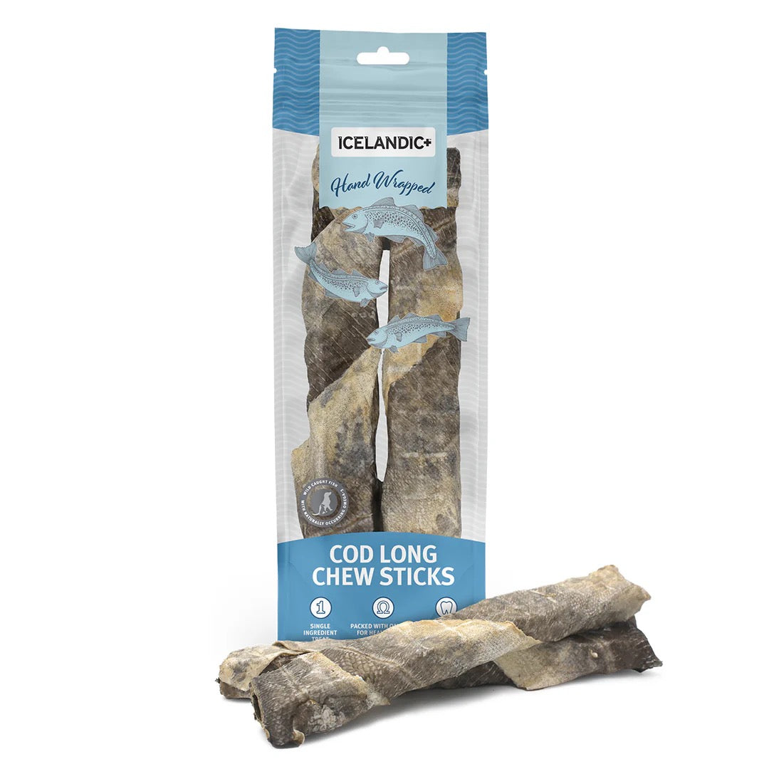 Icelandic Short Cod Skin Strips Dog Treats (8-10") (3pk)