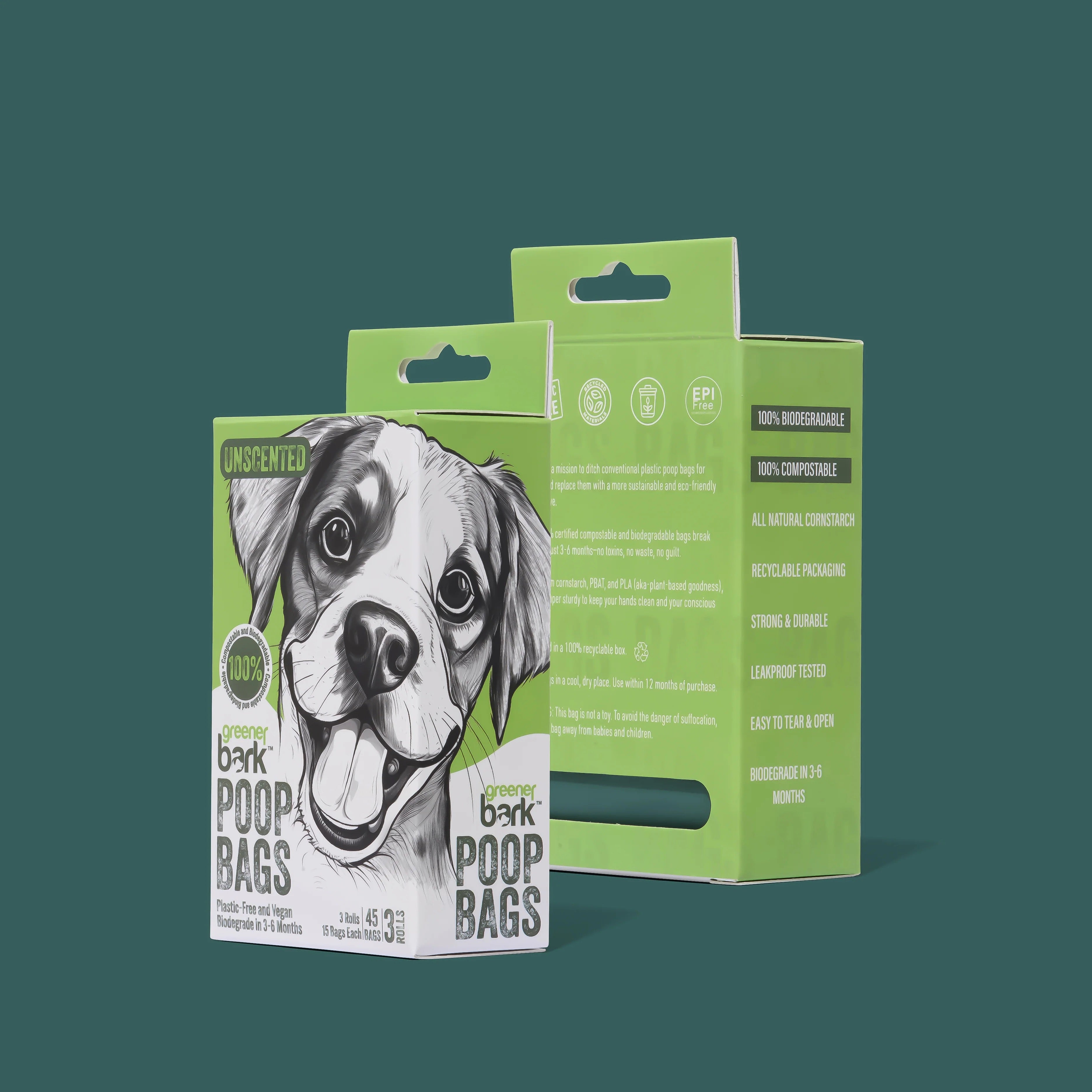 Greener Bark 100% Compostable Dog Poop Bags - 3 Rolls (45 Bags)