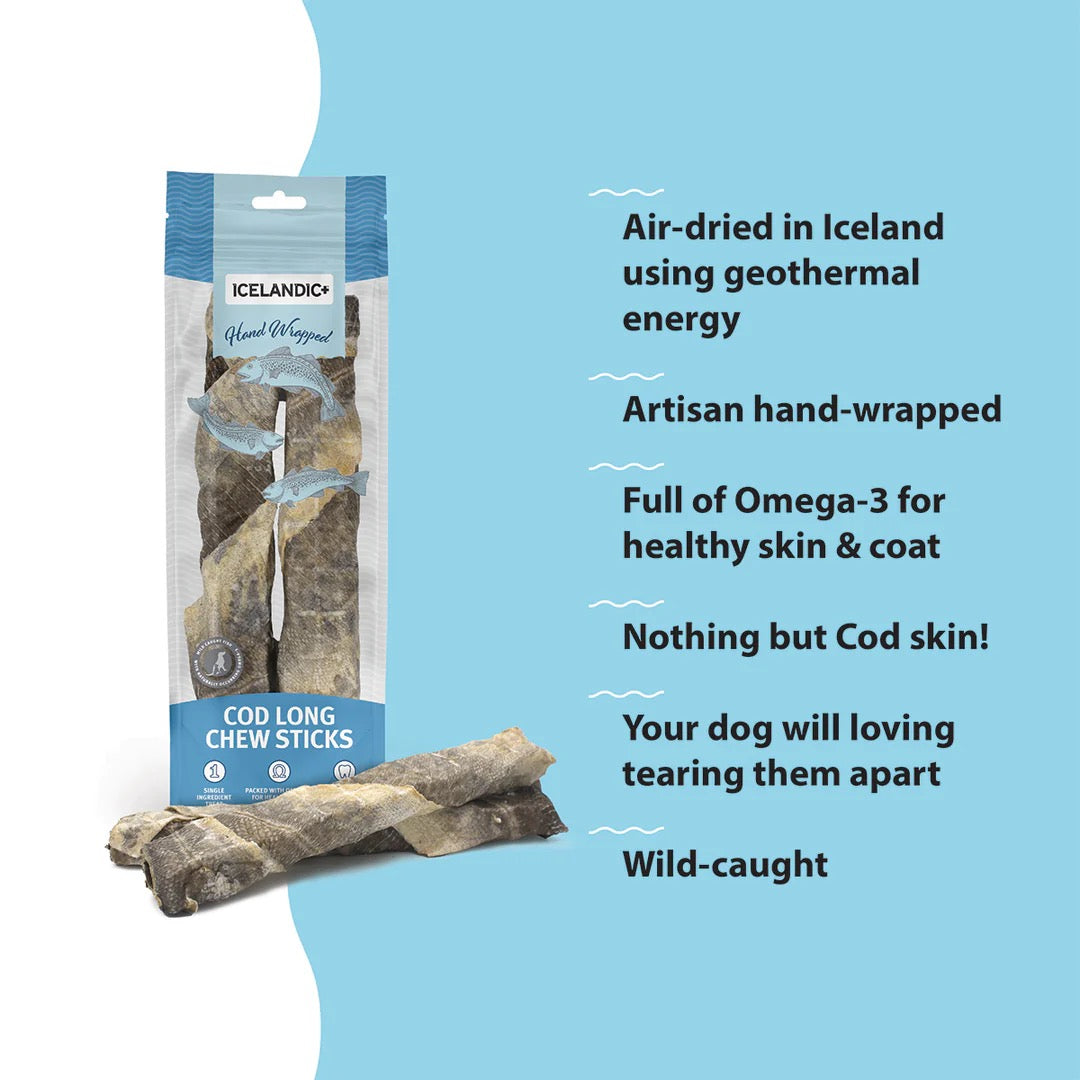Icelandic Short Cod Skin Strips Dog Treats (8-10") (3pk)