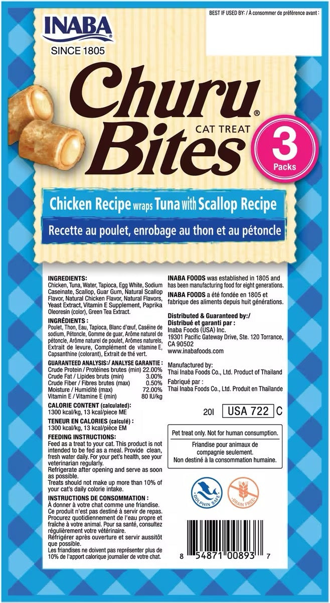 Inaba Churu Bites Chicken Wraps Tuna w/ Scallop Cat Treats (1.05oz)