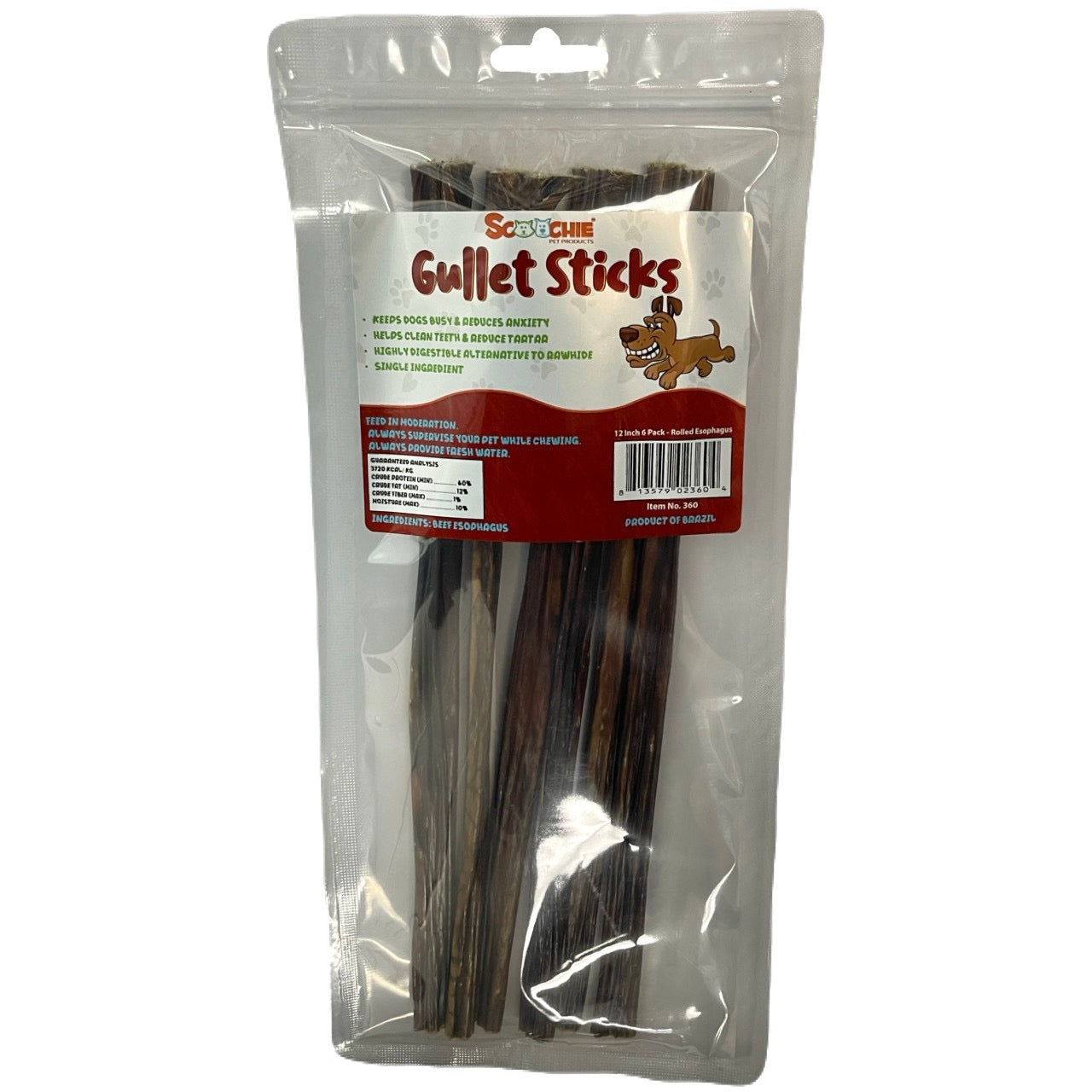 Scoochie 12 Inch Rolled Esophagus Gullet Sticks 6 Pack