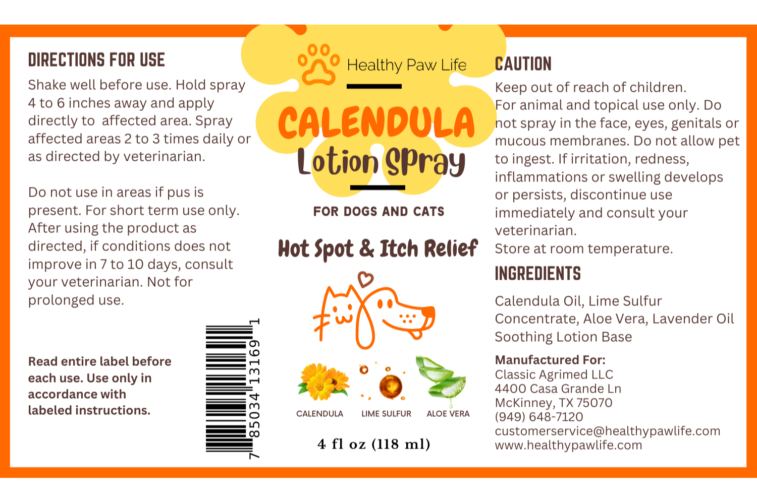 Healthy Paw Life - Calendula Lotion Spray