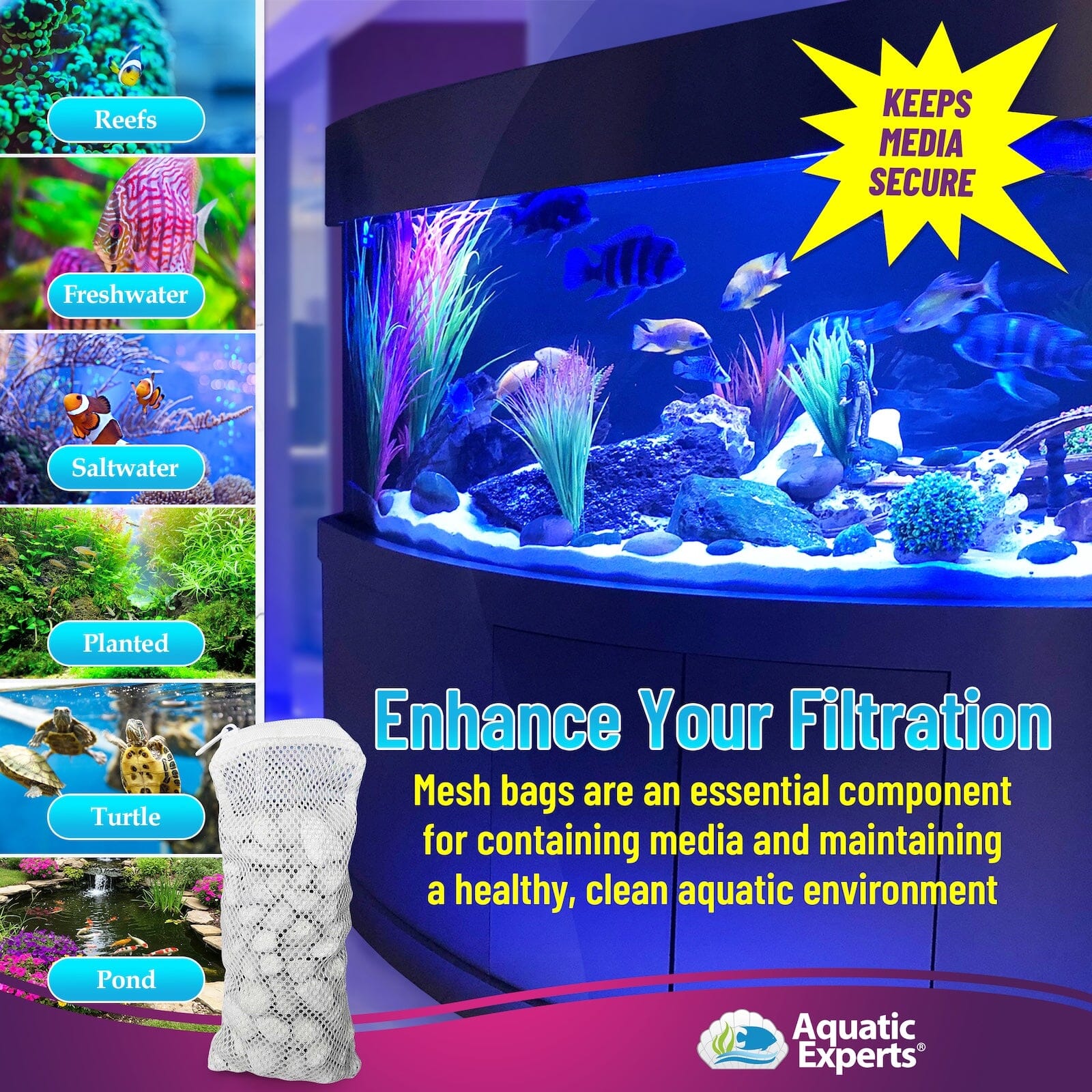 Aquatic Experts Aquarium Filter Bag - Max Flow Mesh Media Bags for Superior Aquarium Filtration