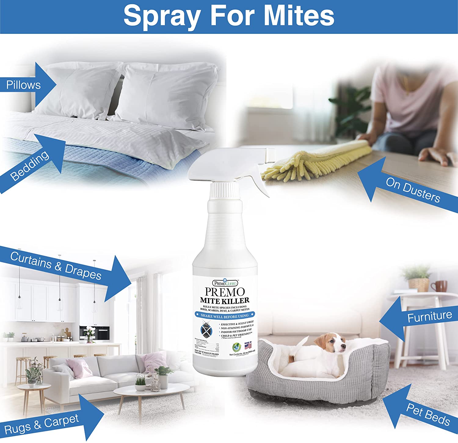 Mite Killer Spray 32 oz | Natural & Non-Toxic | Premo Guard