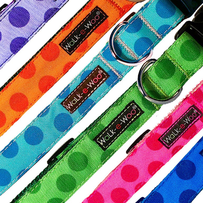 Walk-e-Woo Polka Dot Dog Collars, Leads, and Bows - Monotone - 6 Styles