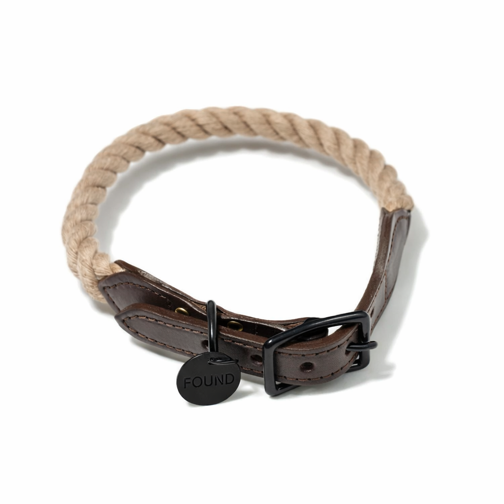 Matte Black/Natural Up-Cycled Rope Cat & Dog Collar