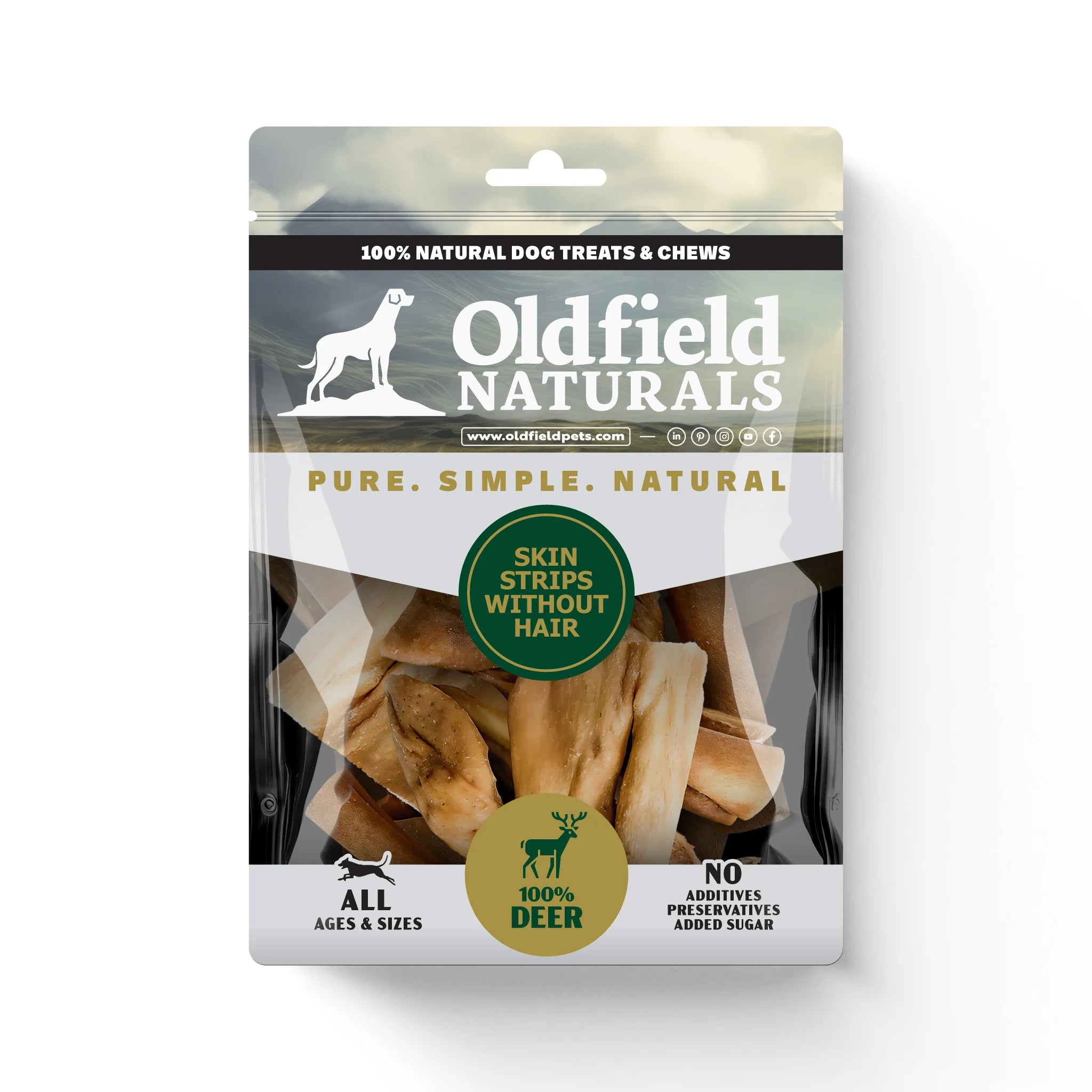 Oldfield Naturals Deer Skin Strips - Dog Treats | (4.5 oz)