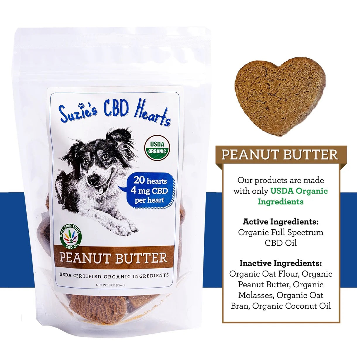 Suzie's CBD Hearts For Dogs Peanut Butter Flavor, 4mg (2oz)