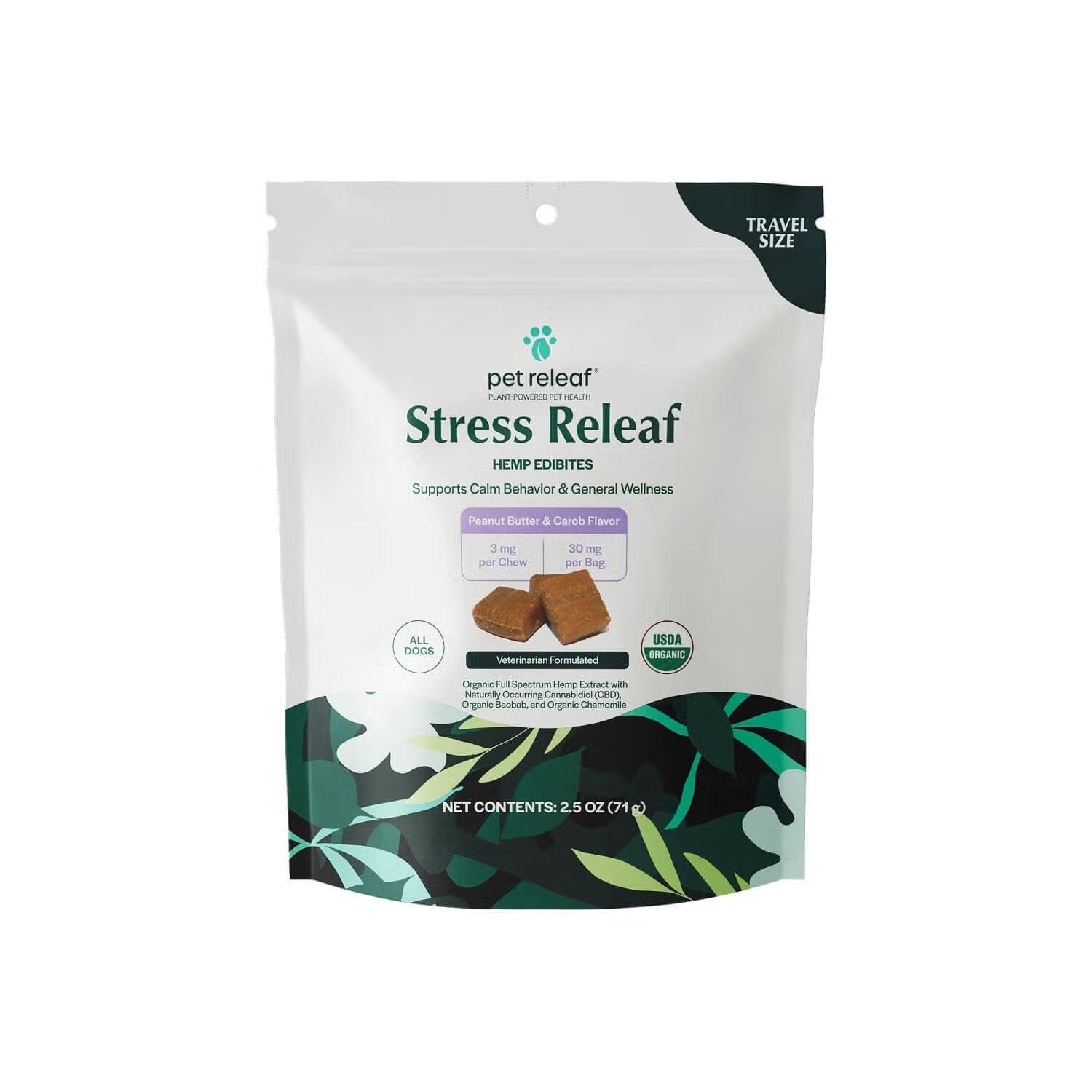 Pet Releaf Stress Edibites CBD Peanut Butter Carob, Small Dog (3mg)