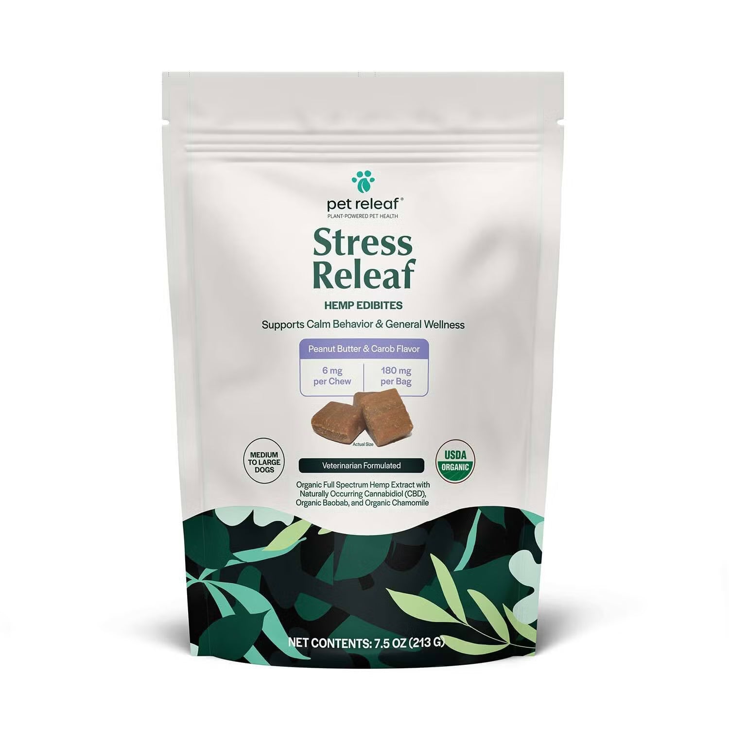 Pet Releaf Stress Edibites CBD Peanut Butter Carob Medium/Large (6mg)