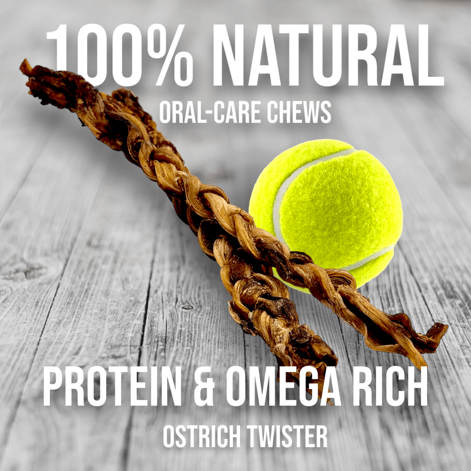 Ostrich Tendon Twister (16" x 2.5" x 1"): The Satisfying, All-Natural Chew for Dental Health & Joint Support