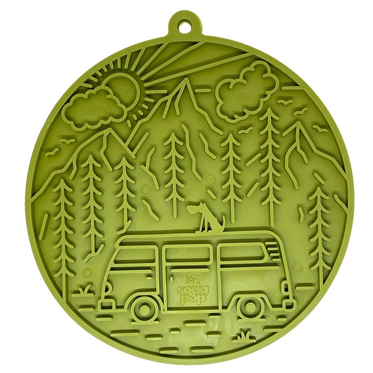 Camp eMat - Enrichment Lick Mat For Dogs and Cats - with Suction Cups | Retro Van Design | USA Made