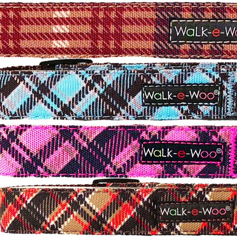Walk-e-Woo Plaid Dog Collars, Leads, and Bows - 4 Styles