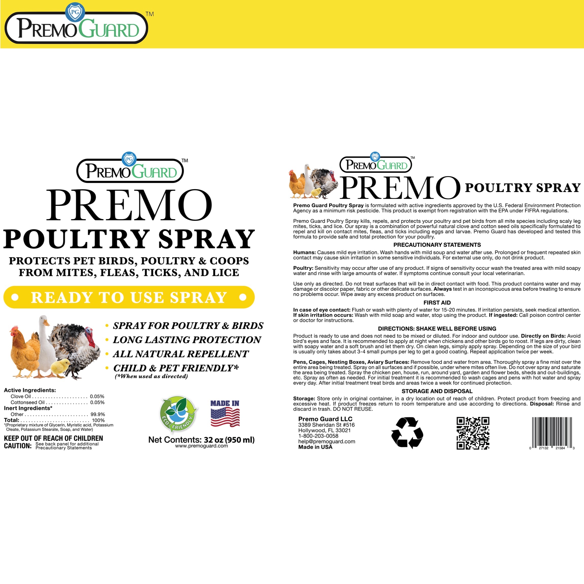 Poultry Spray for Mites | Plant Based Natural Non-Toxic | Premo Guard