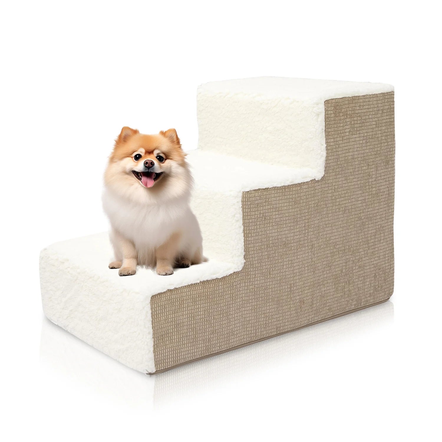 Precious Tails High Density Foam Sherpa 3 Step Pet Stair Camel