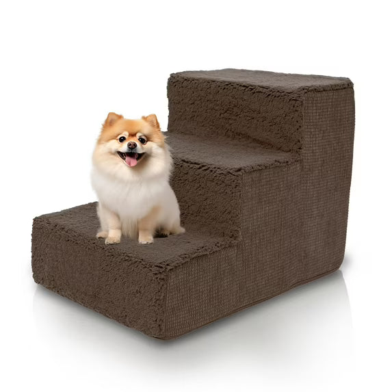 Precious Tails High Density Foam Sherpa 3 Step Pet Stair Brown