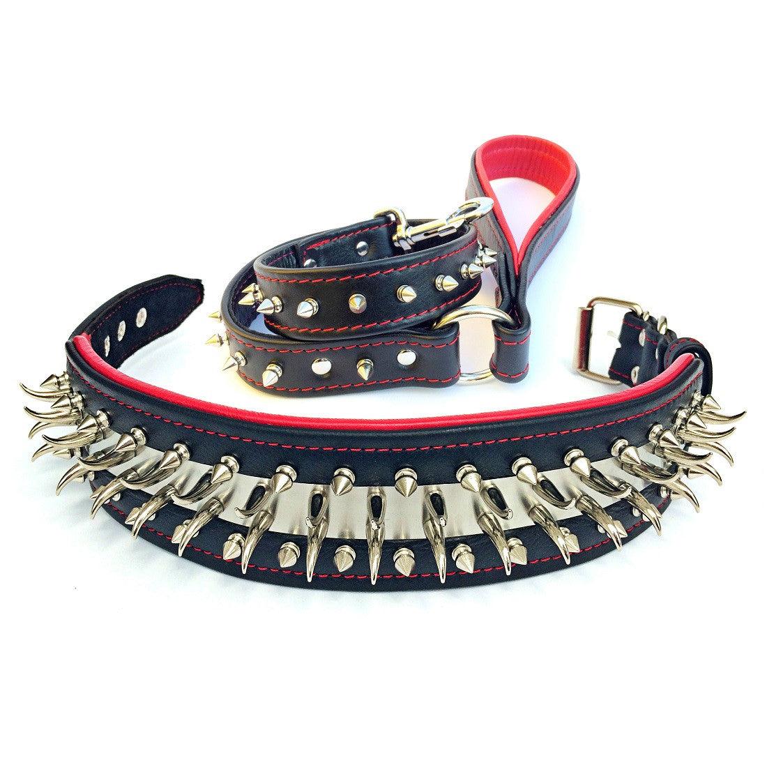 Set collar and leash. spikes & stainless steel, 2.8 inch wide. Made in Europe!