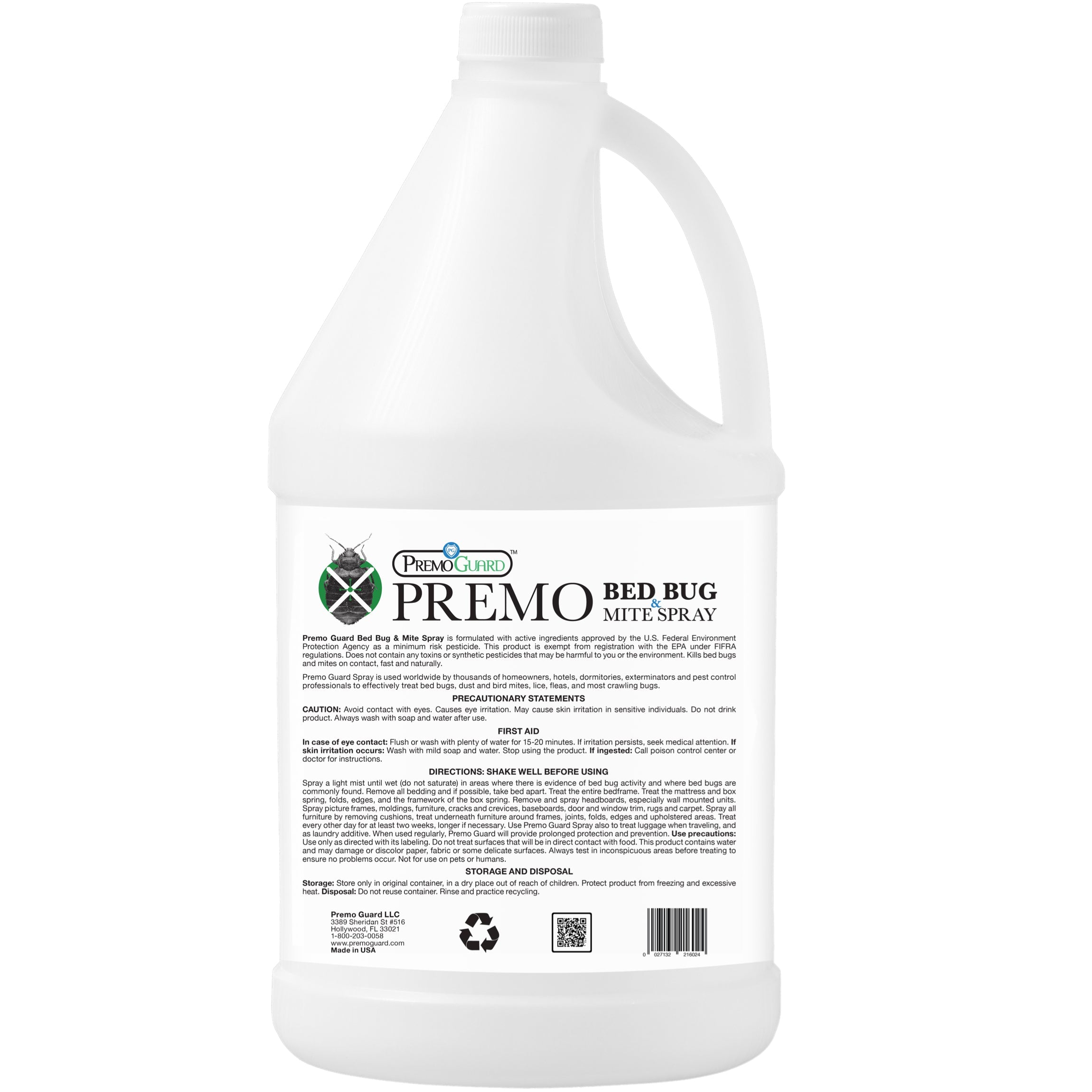 Bed Bug & Mite Killer Spray 128 oz | Natural & Non-Toxic | Premo Guard
