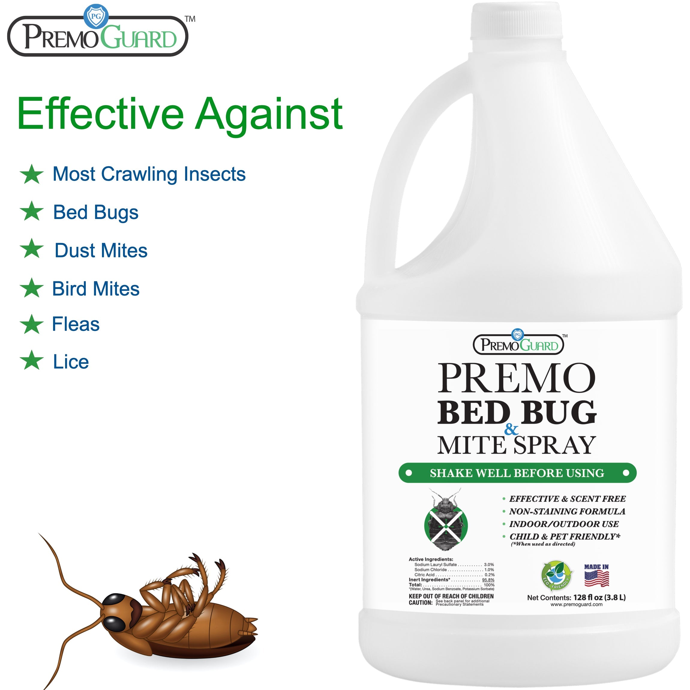 Bed Bug & Mite Killer Spray 128 oz | Natural & Non-Toxic | Premo Guard