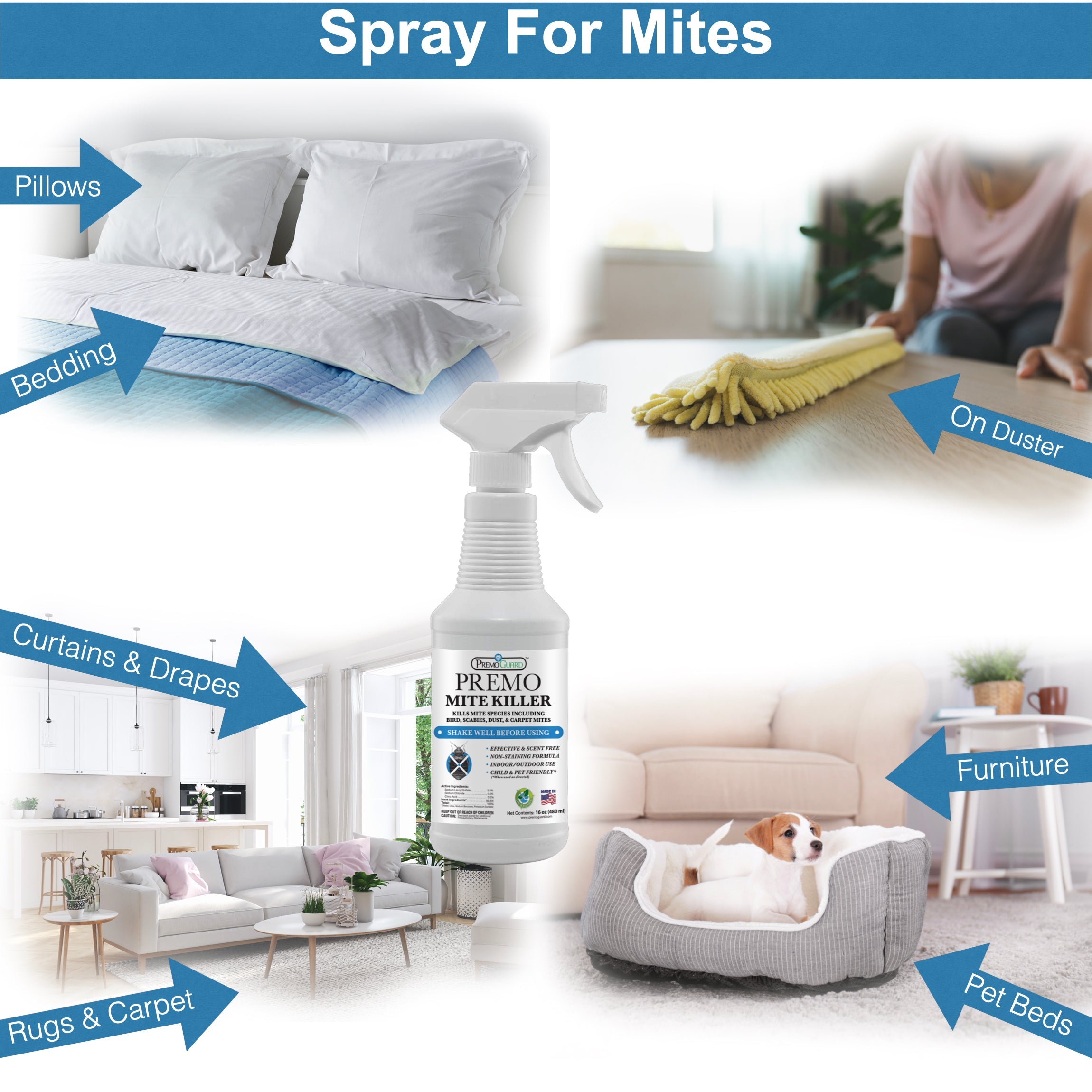 Mite Killer Spray | Natural & Non-Toxic | Premo Guard (C)