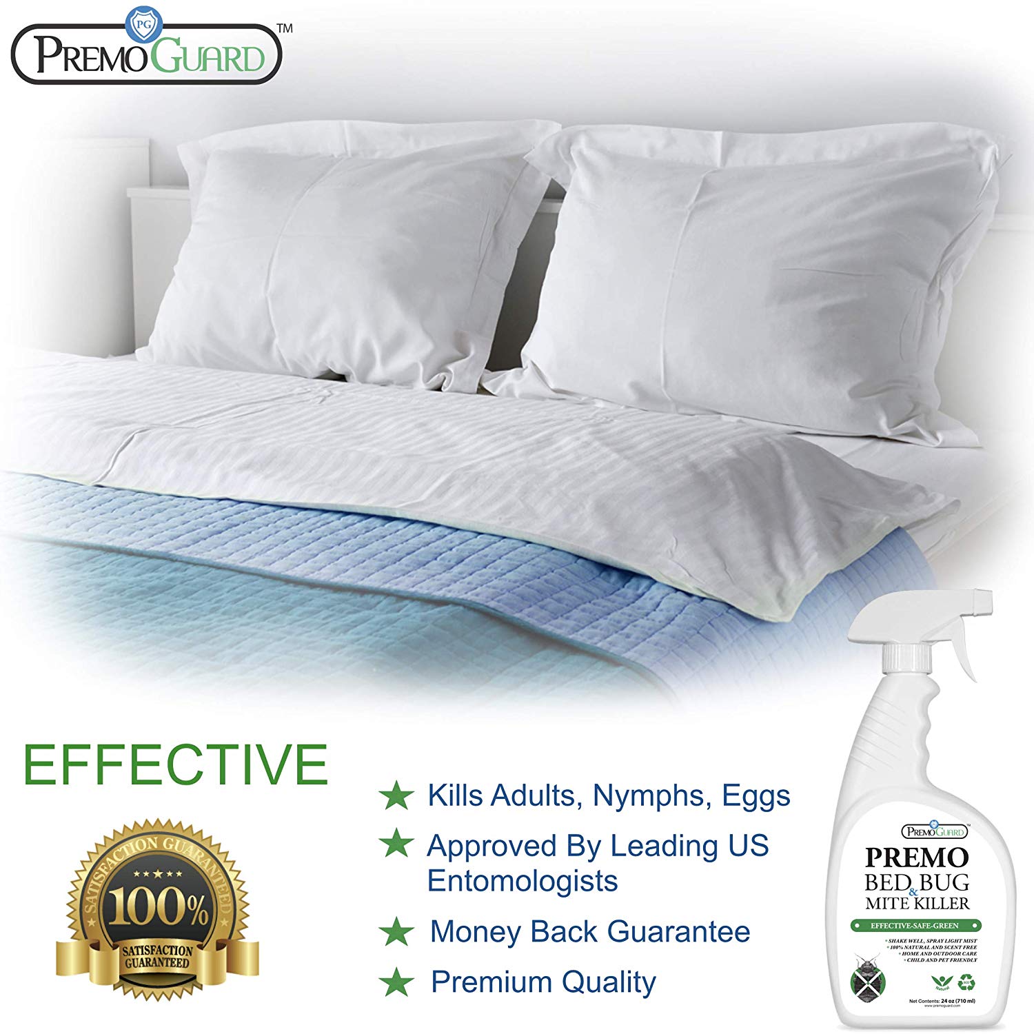Bed Bug & Mite Killer Spray 24 oz | Natural & Non-Toxic | Premo Guard