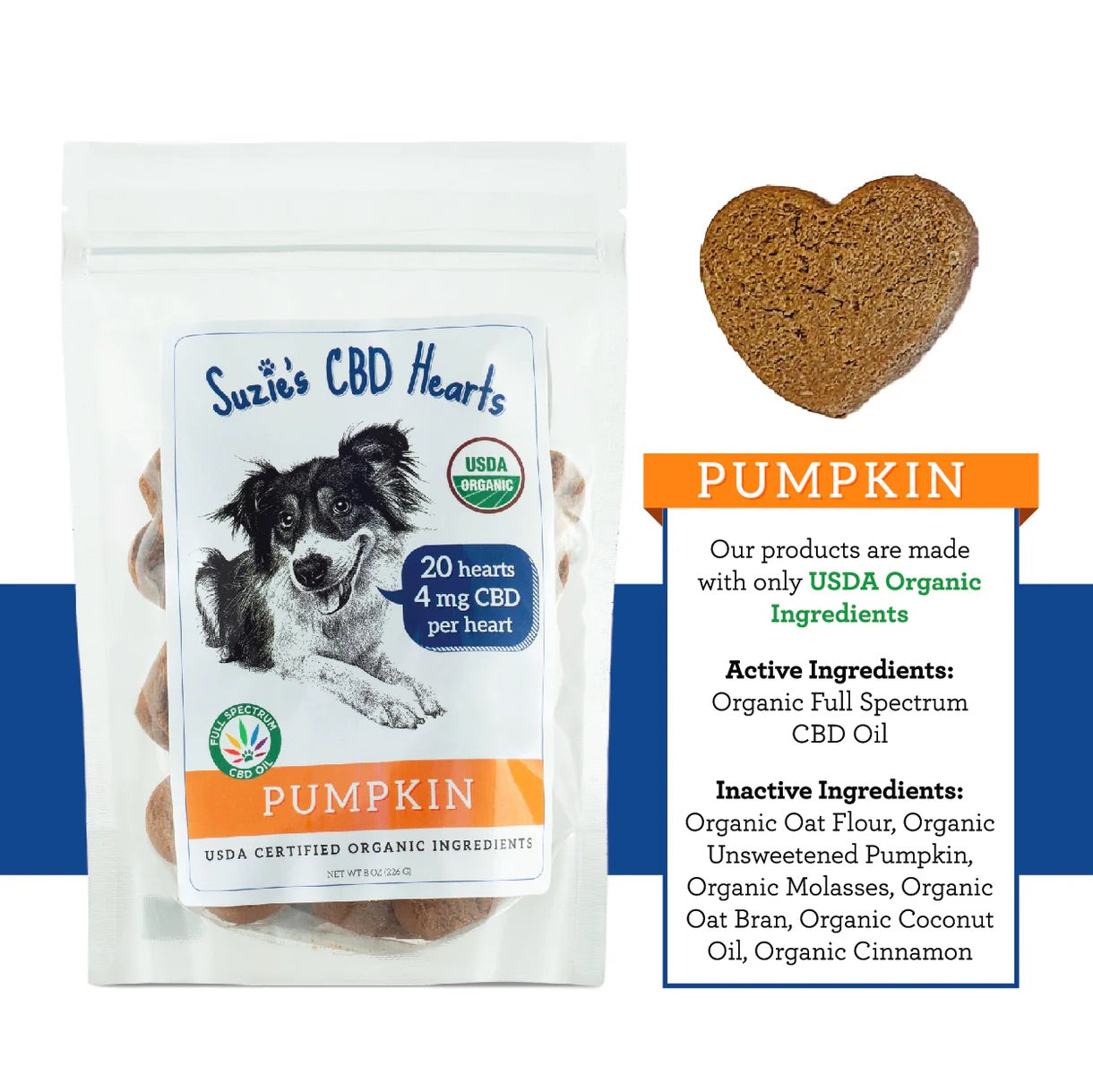 Suzie's CBD Hearts For Dogs Pumpkin Flavor, 4mg (8oz)