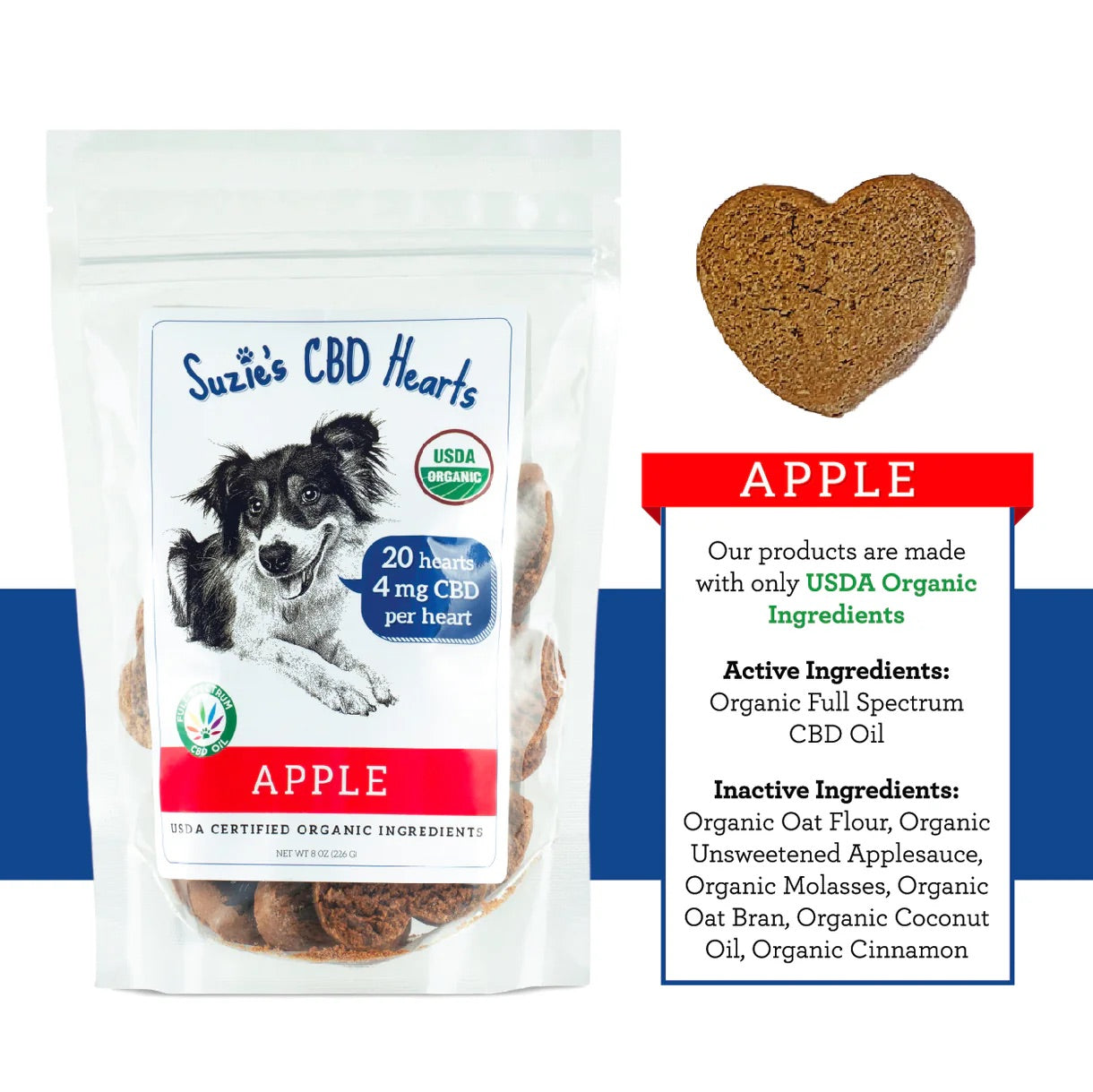 Suzie's CBD Hearts For Dogs Apple Flavor, 4mg (8oz)