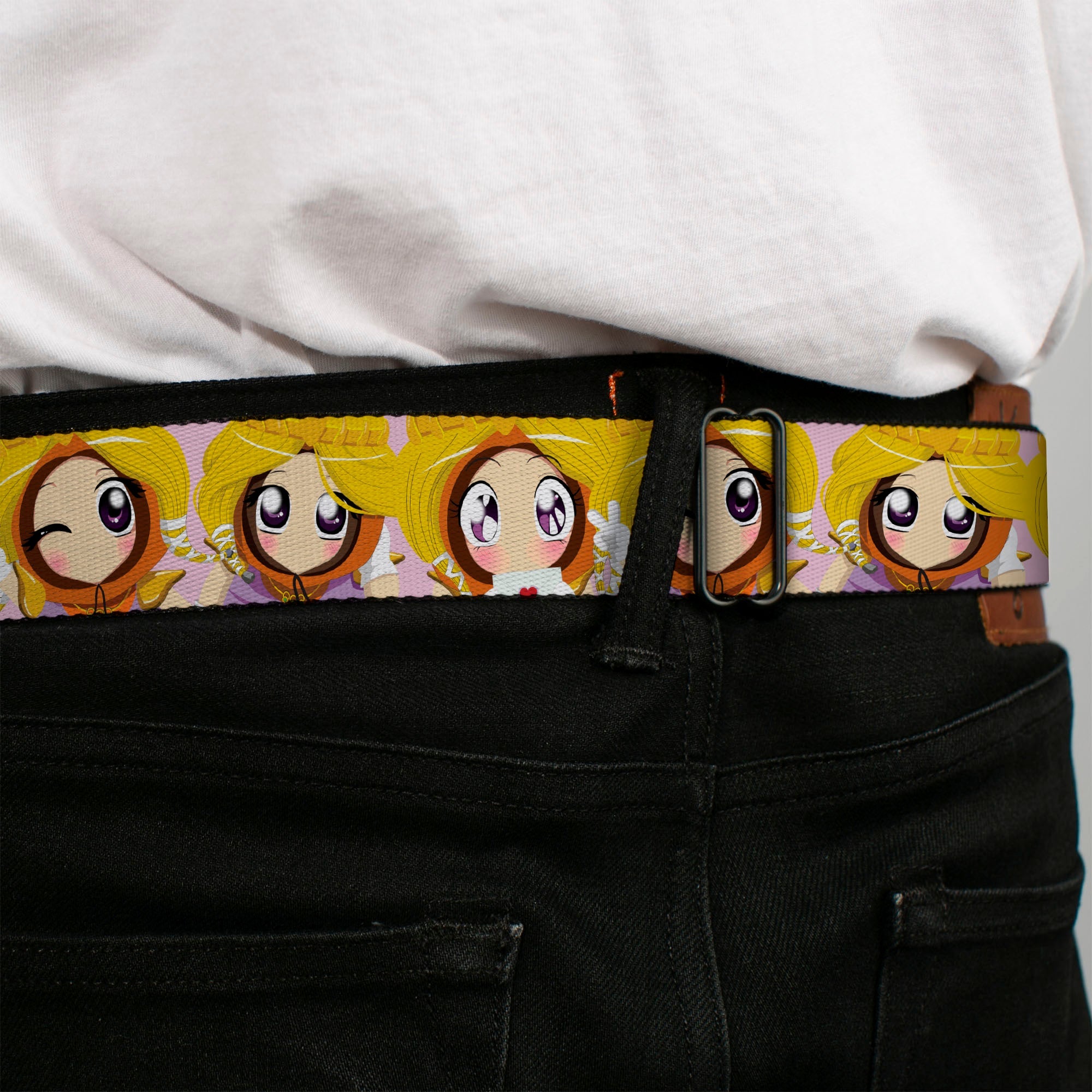 SOUTH PARK Title Logo Full Color Pink/White Seatbelt Belt - South Park Princess Kenny Expressions Pink Webbing