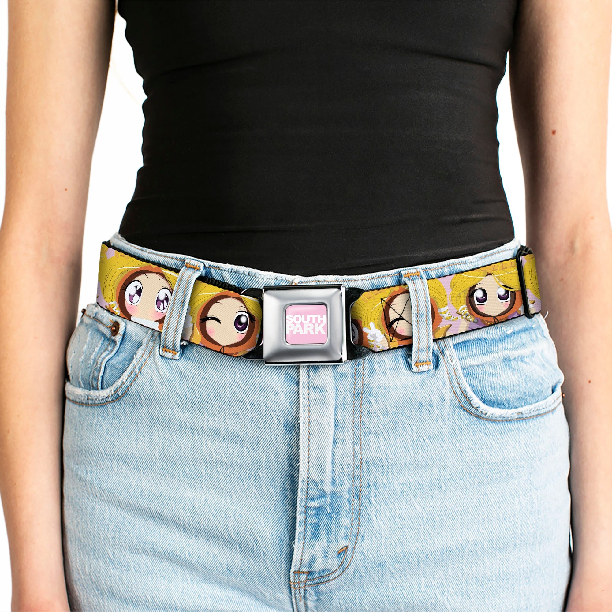 SOUTH PARK Title Logo Full Color Pink/White Seatbelt Belt - South Park Princess Kenny Expressions Pink Webbing