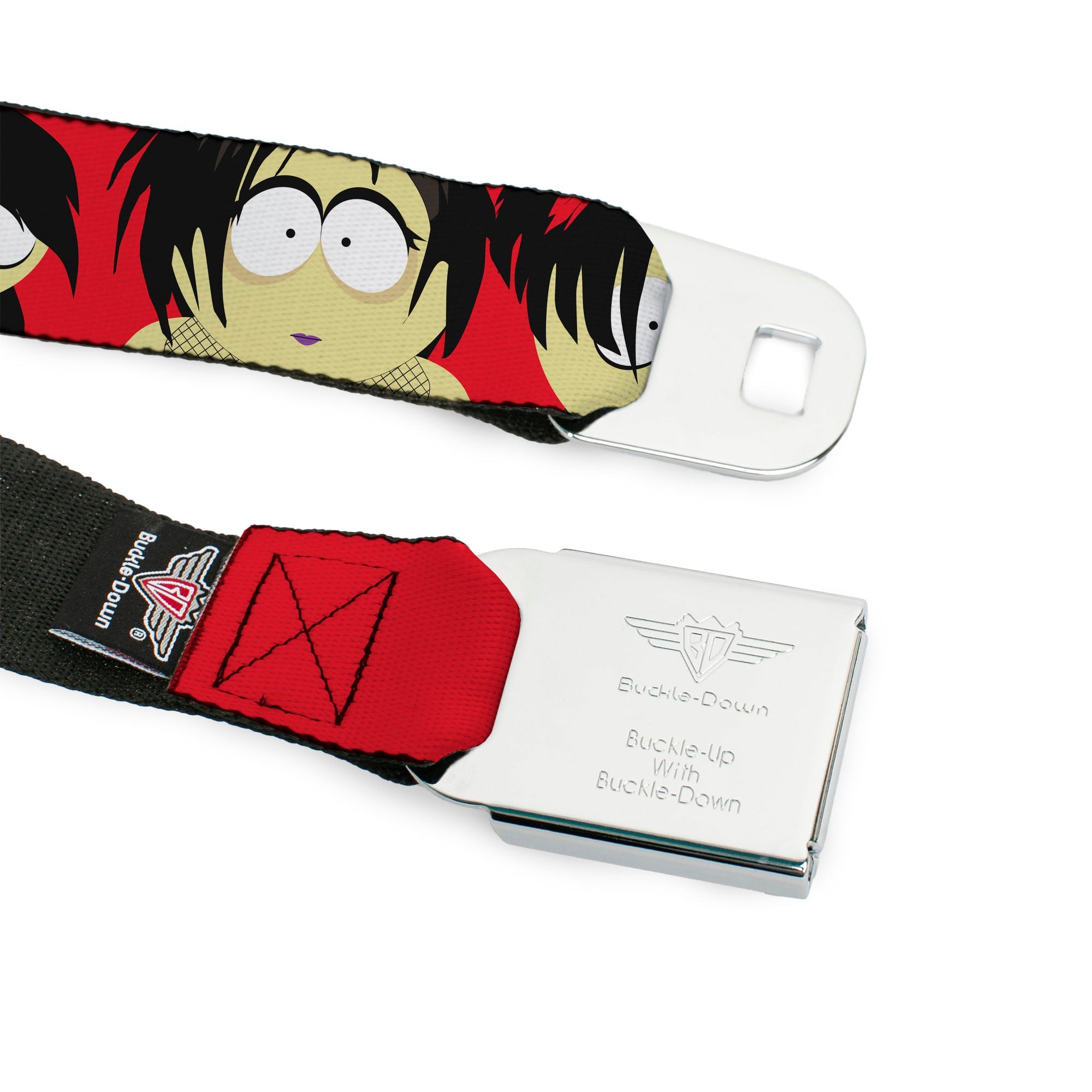SOUTH PARK Title Logo Full Color Black/White Seatbelt Belt - South Park Goth Kids Expressions Red Webbing