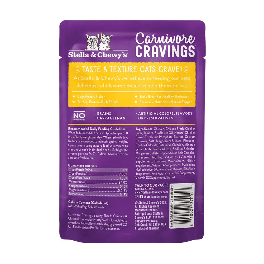 2.8oz Stella & Chewy's Carnivore Cravings Pollo y bocados de hígado de pollo con salsa para gatos
