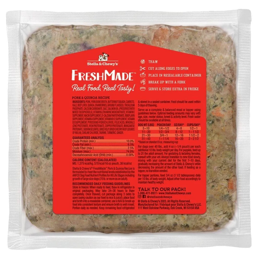 Stella & Chewy's Fresh Made Wholesome Grains Pork & Quinoa Frozen Dog Food (16oz)