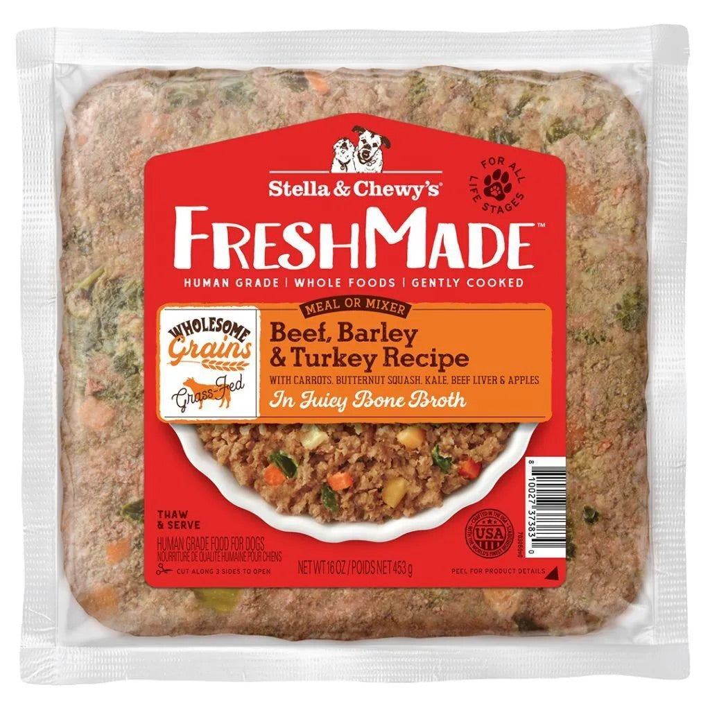 Stella & Chewy's Fresh Made Wholesome Grains Beef, Barley, & Turkey Frozen Dog Food (16oz)