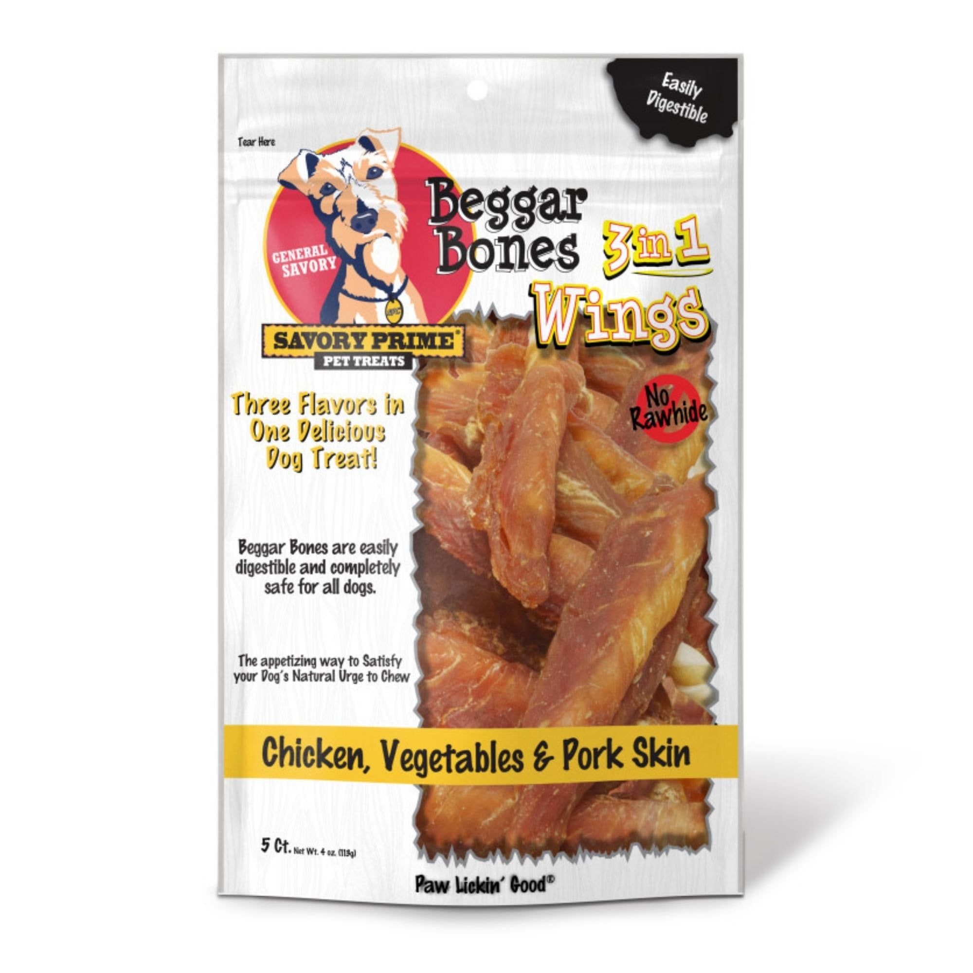Savory Prime Beggar Bone 3in1 Wings Dog Treat Chicken, Vegetable & Pork (5ct) (4oz)