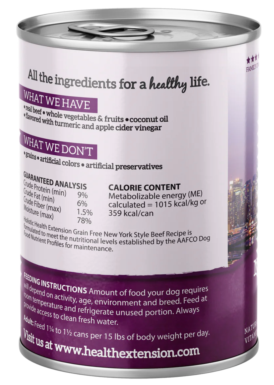 12.5oz Health Extension All Life Stages Alimento húmedo para perros sin cereales estilo New York Beef 