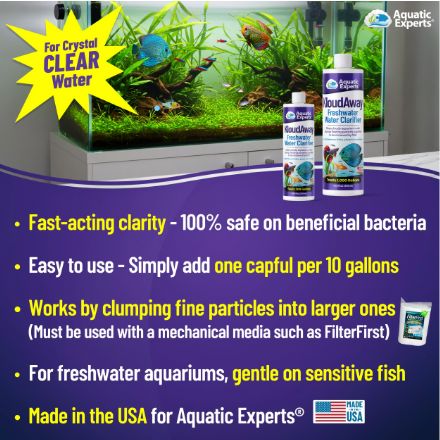 KloudAway Freshwater Aquarium Water Clarifier - 500ml Cloudy Water Treatment for Fish Tanks - Made in USA