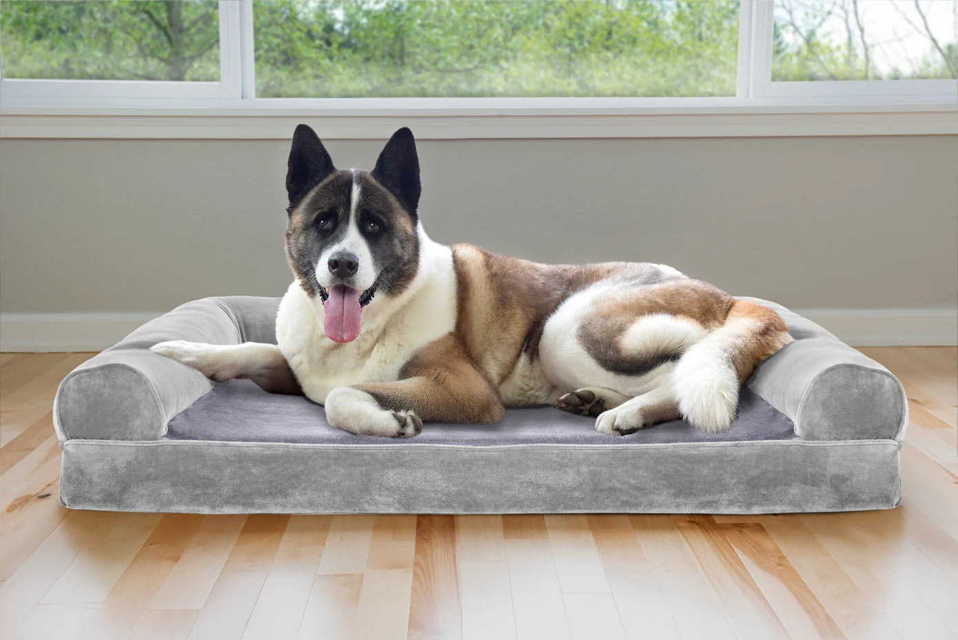 Furhaven Orthopedic Bed Sofa Almondine, Sofa Dog Bed - Faux Fur & Velvet