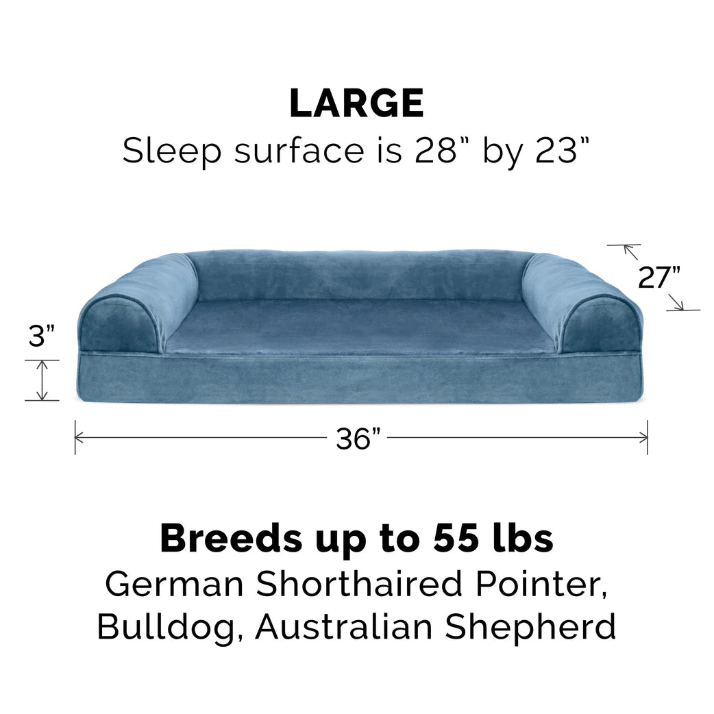 Furhaven Orthopedic Bed Sofa Almondine, Sofa Dog Bed - Faux Fur & Velvet