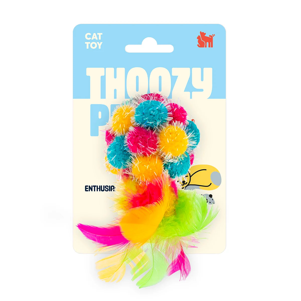 ThoozyPet Colorful Sparkle Pom Pom Ball w/ Feathers Cat Toy