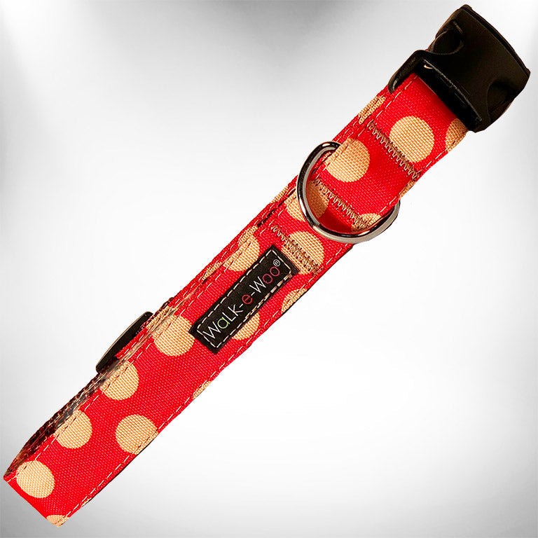 Walk-e-Woo Polka Dot Dog Collars, Leads, and Bows - Tan Dots - 2 Styles