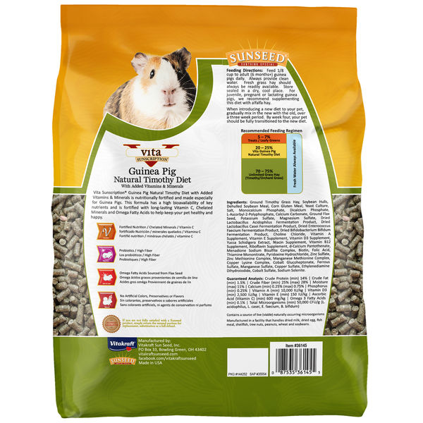 5lb Sunseed Vita Natural Timothy Guinea Pig Diet