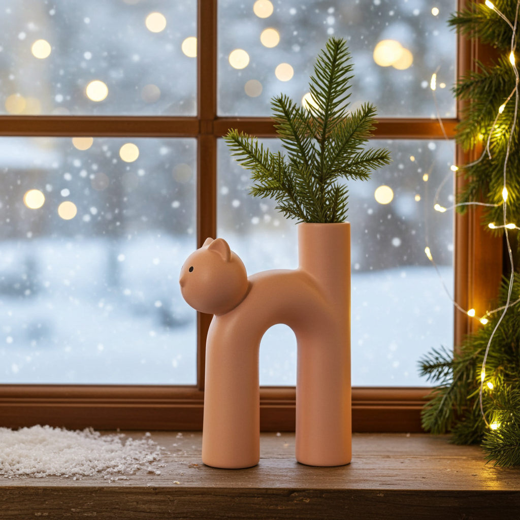 Modern Ceramic Cat Vase
