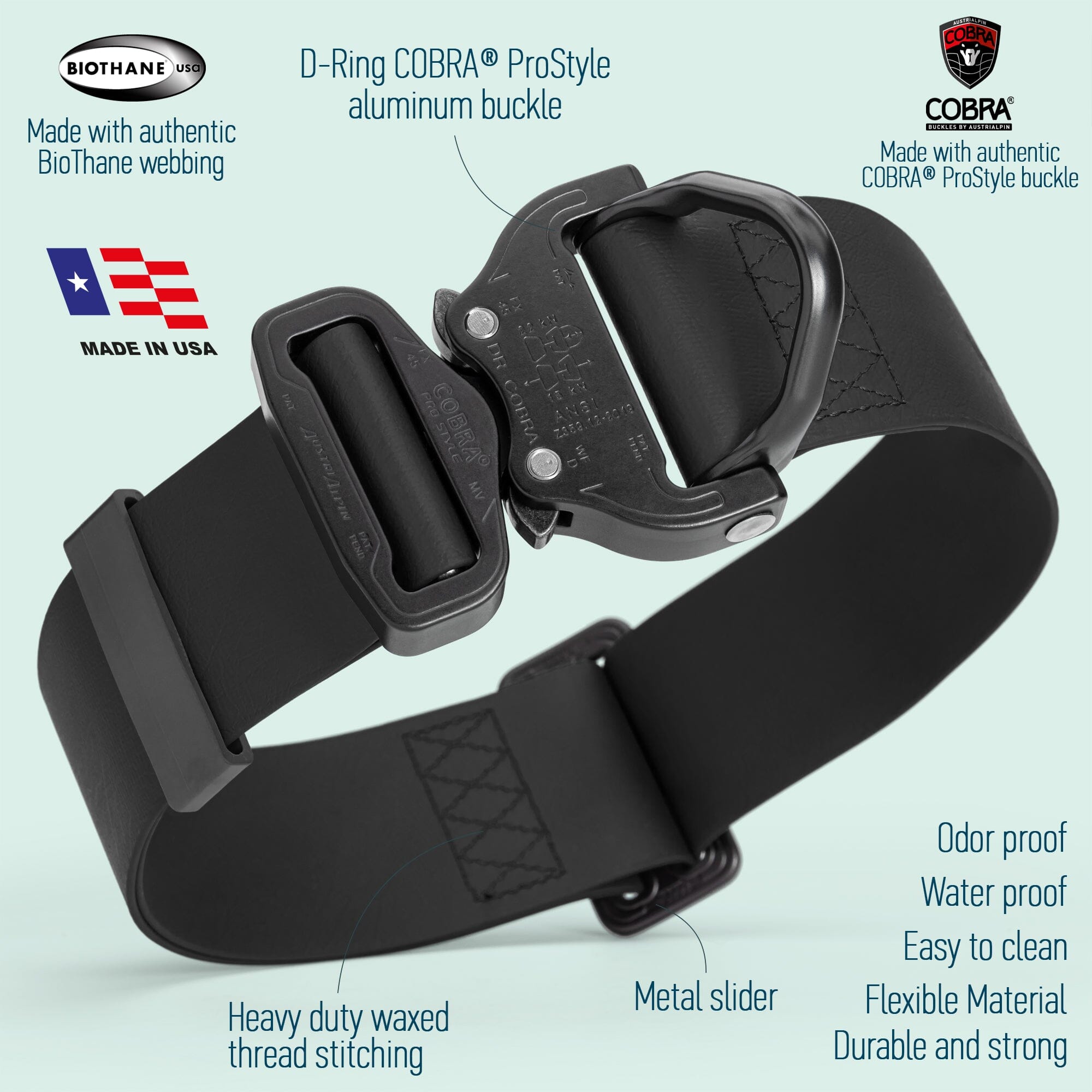 Viper BioThane Tactical Dog Collar with Cobra Buckle, 1.75