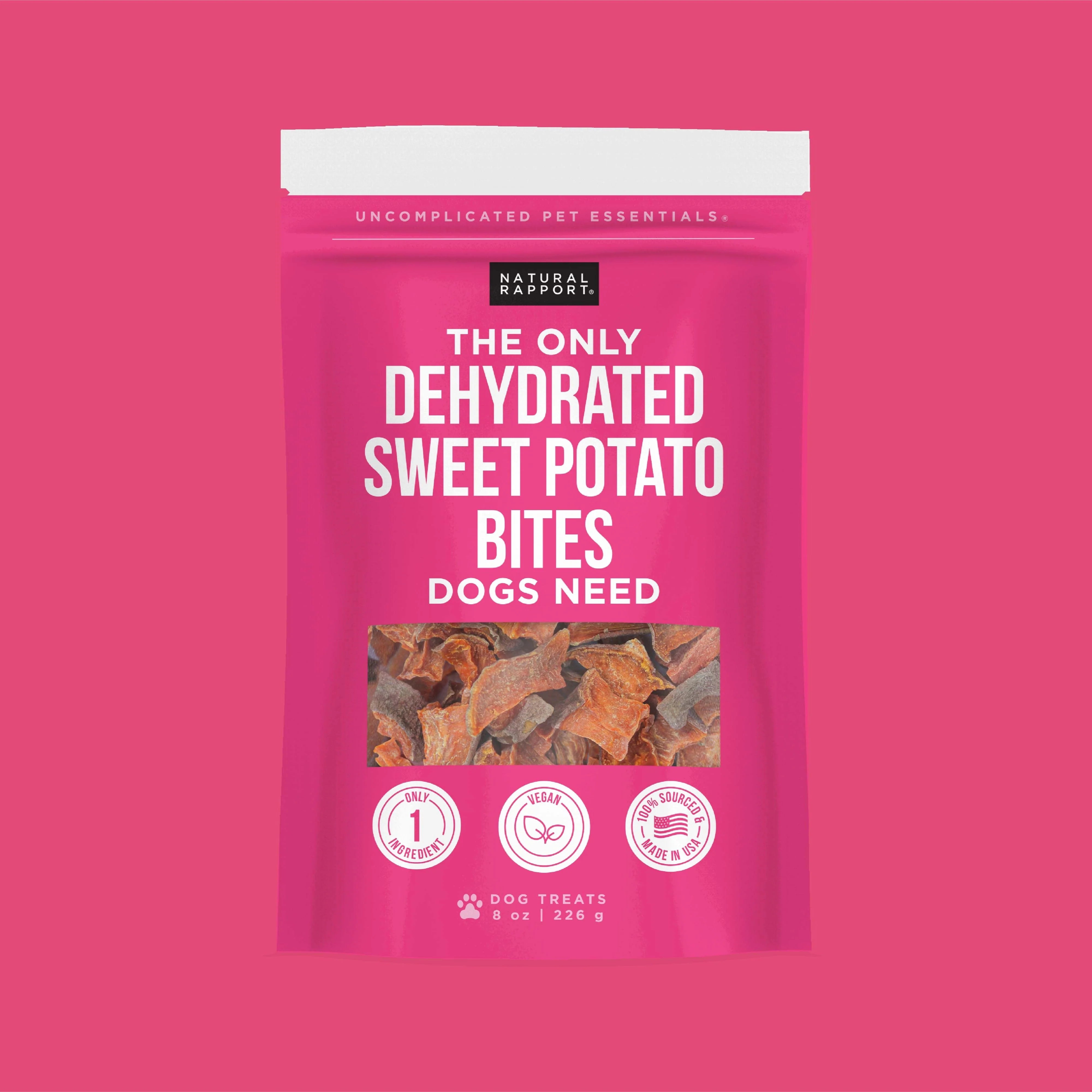 Natural Rapport The Only Dehydrated Sweet Potato Bites Dogs Need Dog Treats (8oz)