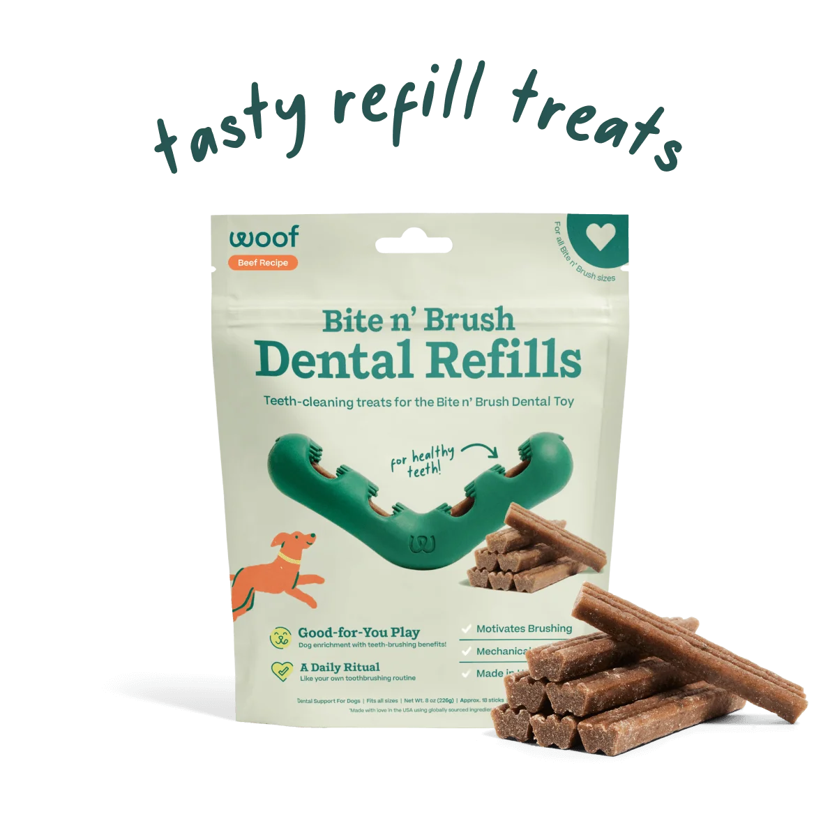 Woof Dog Bite N Brush Beef Refill - 18 Pack