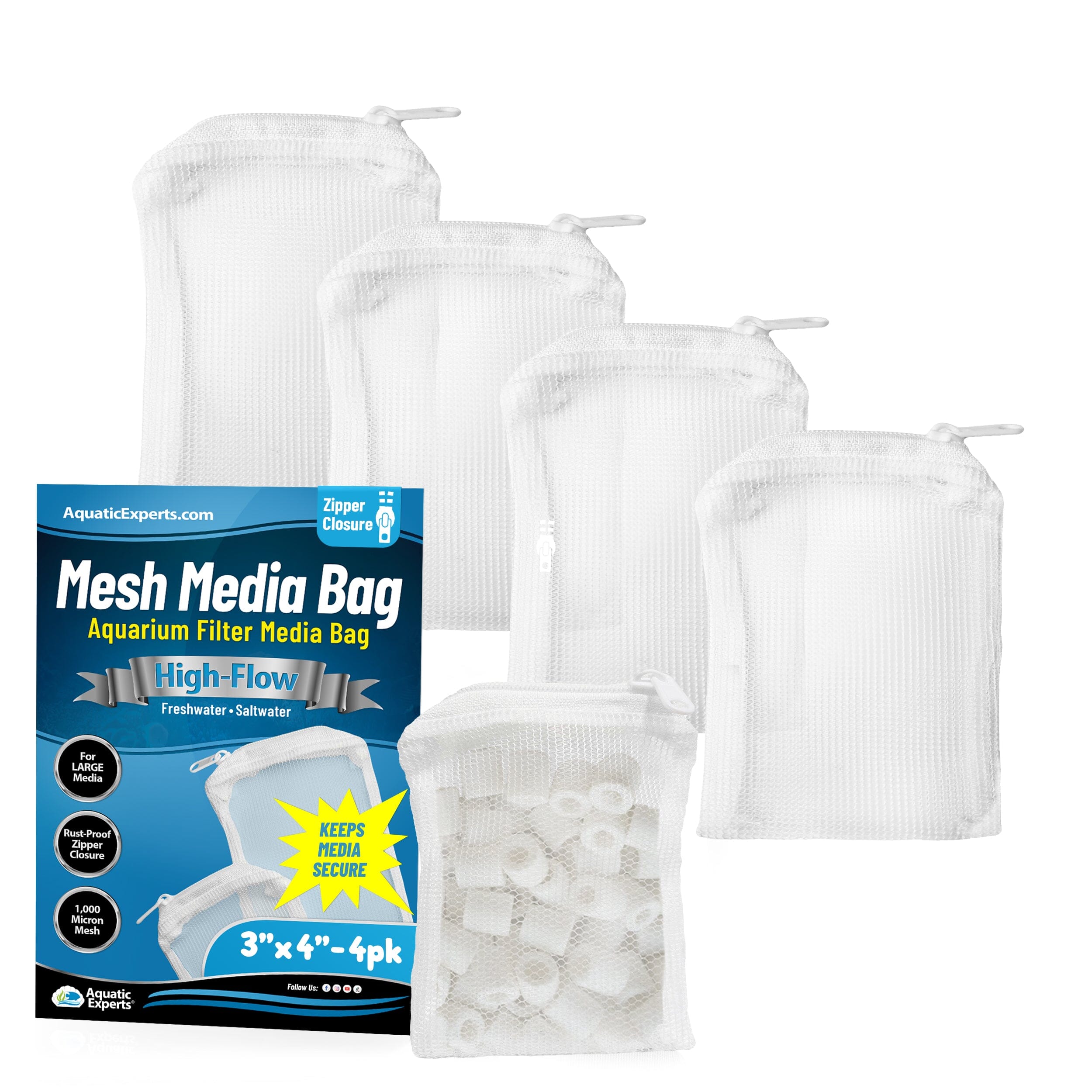 Aquatic Experts Aquarium Filter Bag - High Flow Mesh Media Bags - Ideal for Efficient Aquarium Filtration