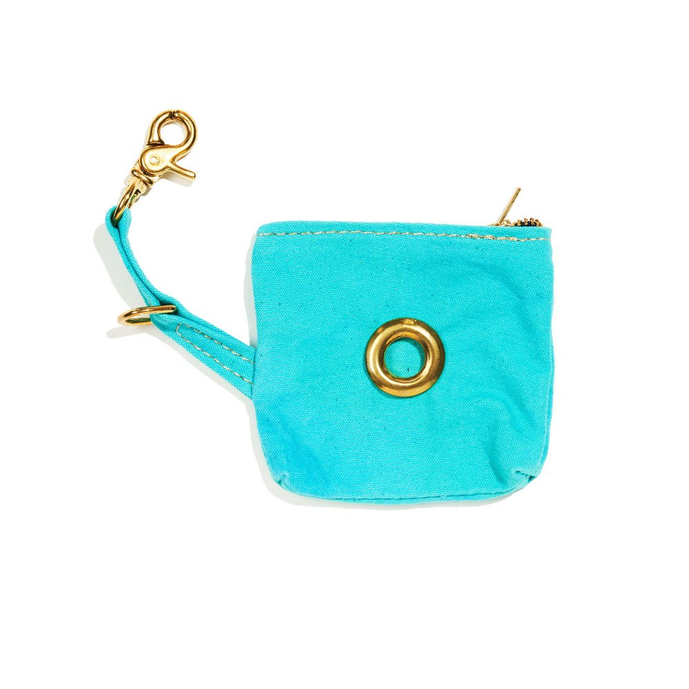 Aqua Waxed Cotton Canvas Poop Bag Pouch