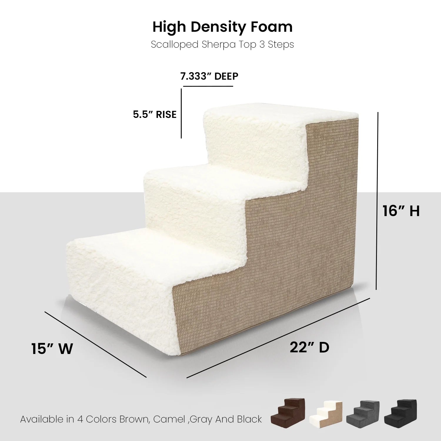 Precious Tails High Density Foam Sherpa 3 Step Pet Stair Camel
