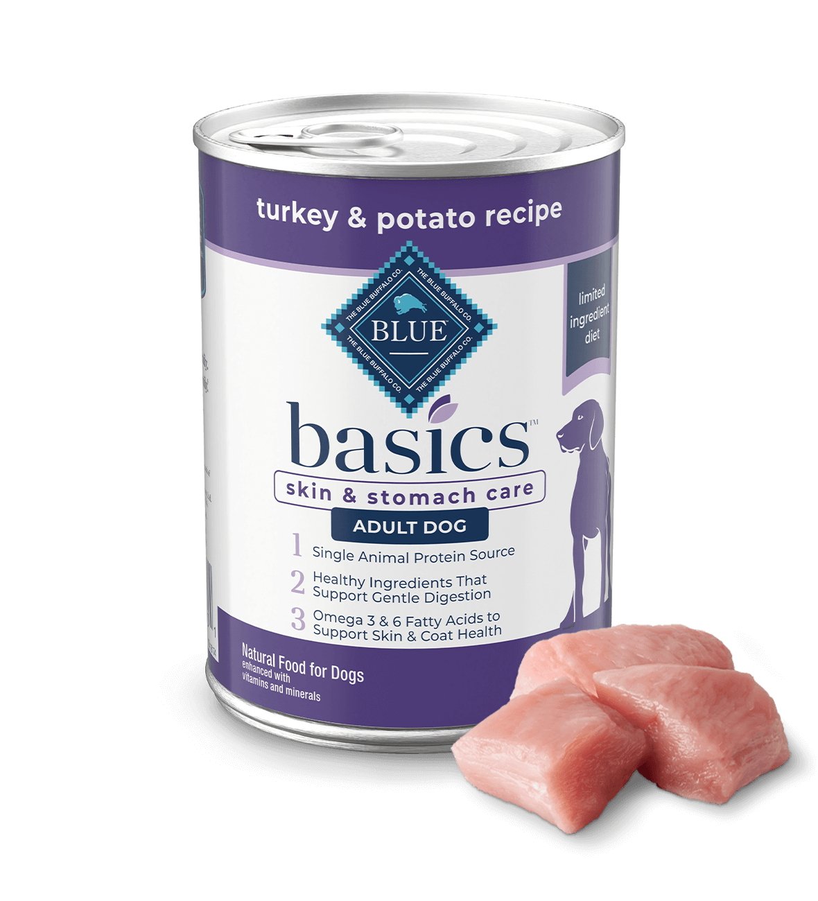 Blue Buffalo Basics, pavo y papa sin cereales para adultos, alimento húmedo para perros de dieta de ingredientes limitados, 12.5 oz